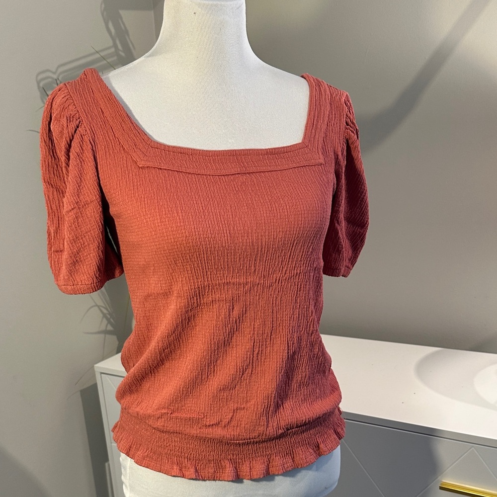 Dolan Terracotta Blouse with Square Neckline